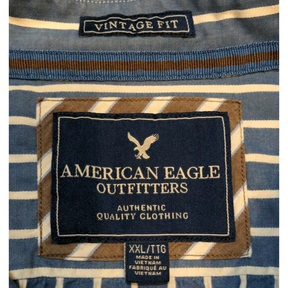 American Eagle Shirt Men's XXL Blue White Blue Stripes Vintage Fit Long Sleeved - Picture 7 of 9
